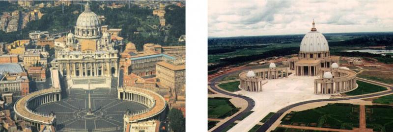 St Peter’s Basilica, Rome, 1626	

Basilica of Our Lady of Peace of Yamoussoukro, Ivory Coast, 1985-90